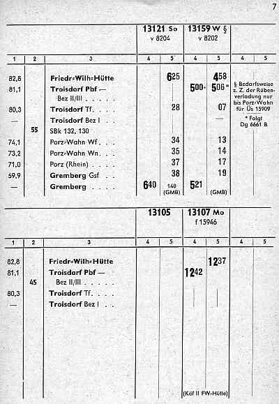 Buchfahrplan 13121, 13159, 13105, 13107